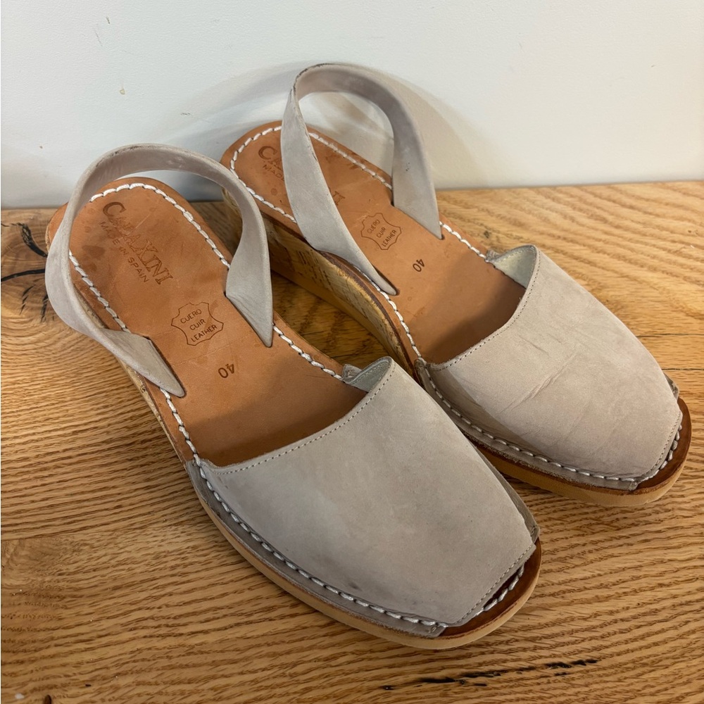 Calaxini Leather Slingback Abarca Sandals Cream Tan Size 40